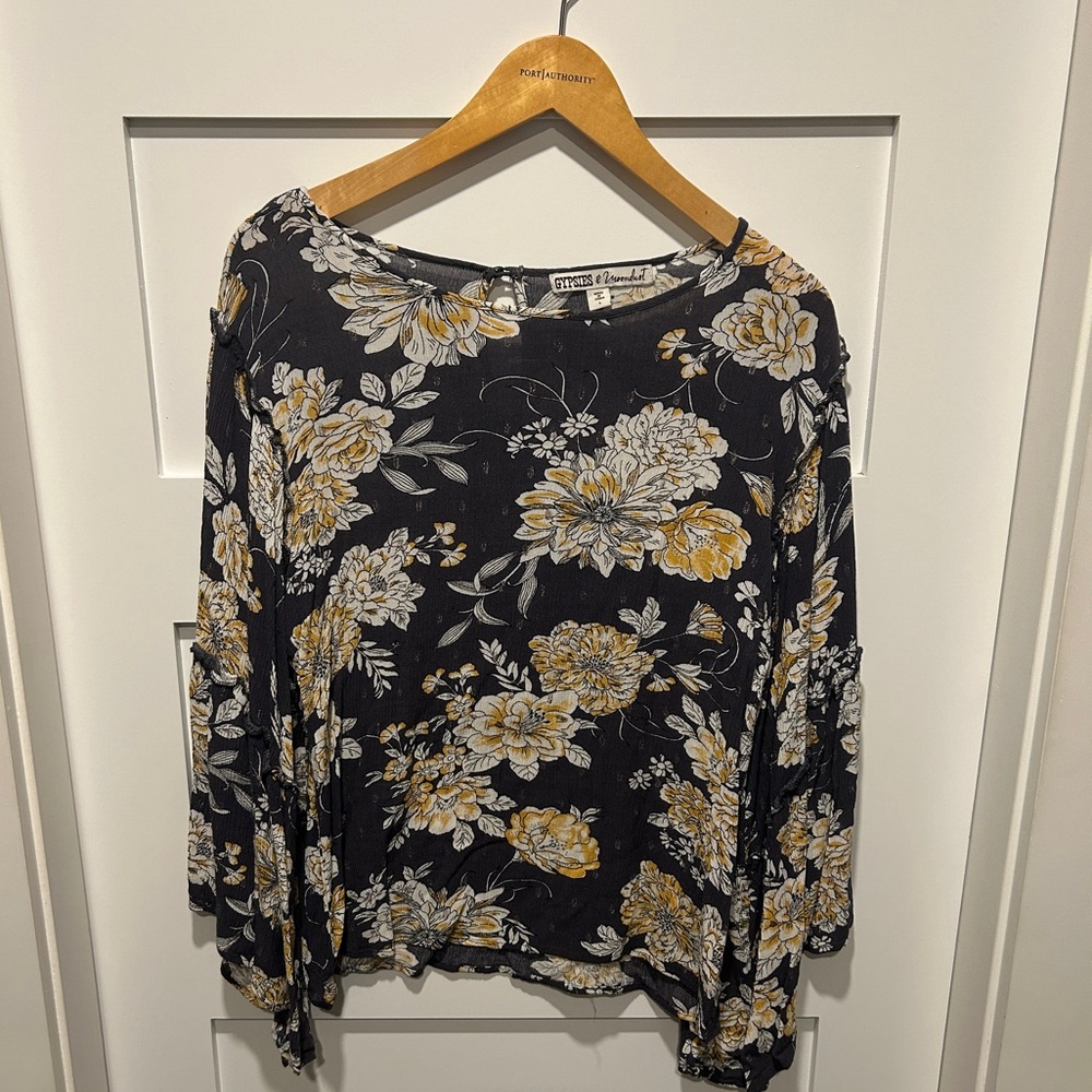 Gypsies and Moondust Floral Blouse with Bell Sleeves